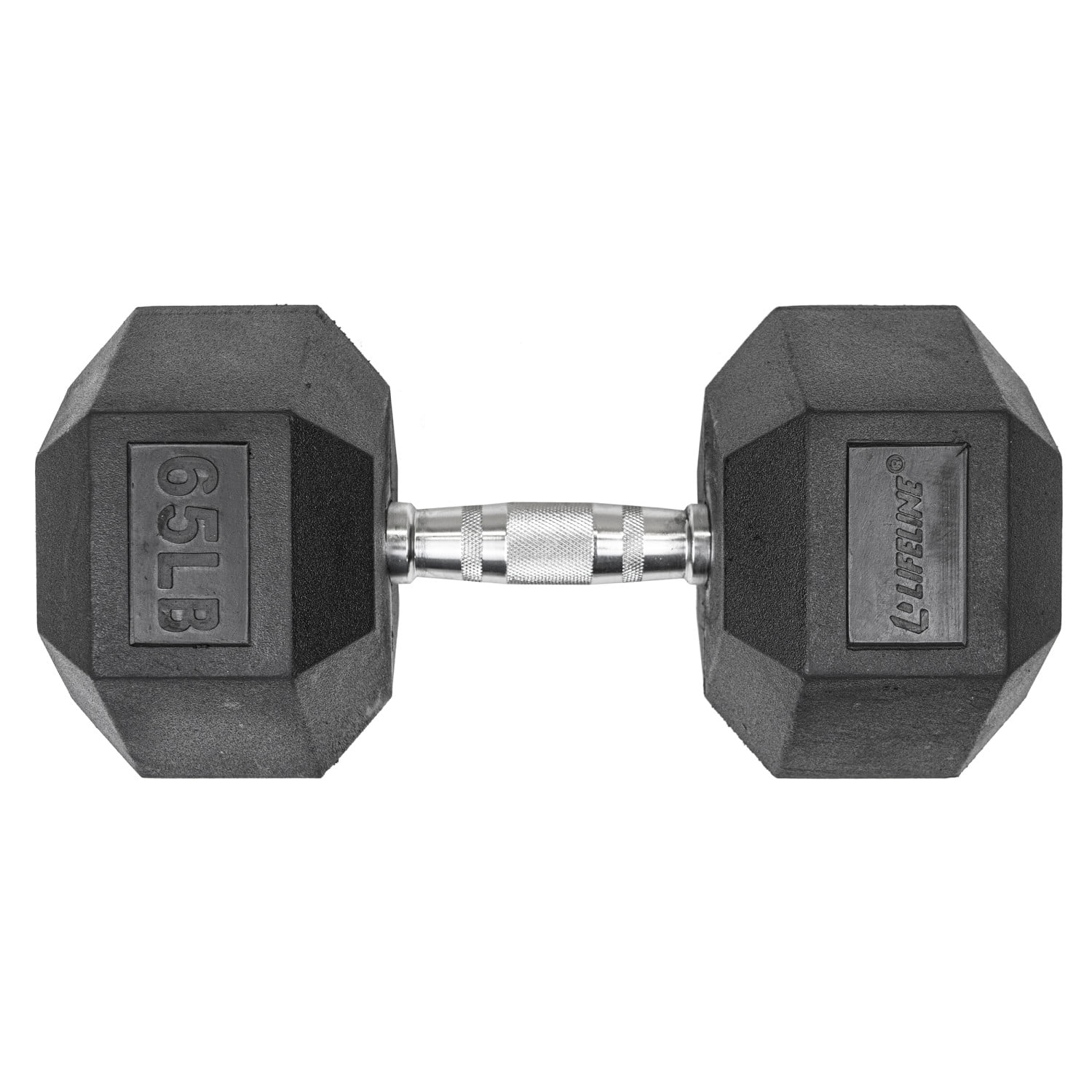 Lifeline Fitness Premium Rubber Hex Dumbbell, Single, 65 lbs