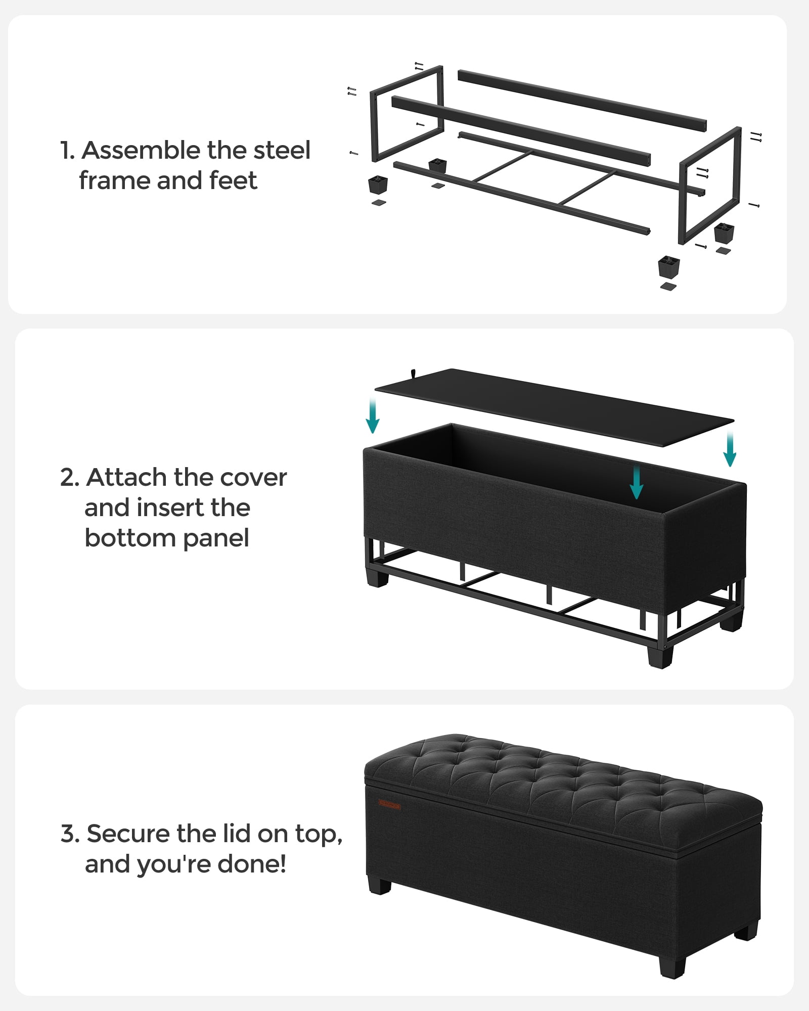 SONGMICS 43.3" Storage Ottoman Bench Hold up to 660lbs Bedroom Ottoman Bench Enough Storage for Bedroom Entryway Living Room Black