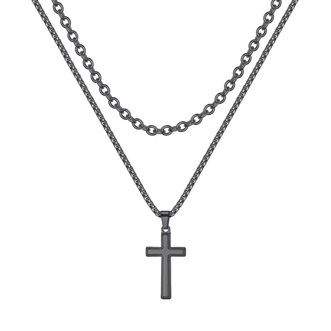 AUNOOL Cross Necklace for Men Stainless Steel Silver Black Gold Cross