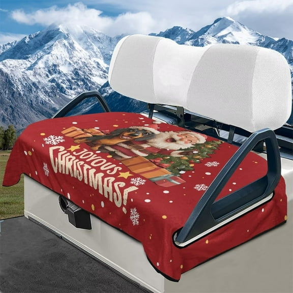 Yuyamidu Christmas Golf Cart Seat Covers Santa Claus Golf Cart Cushion Covers for 2-Person Seats Club Car Dachshund Fluffy Club Car Seat Towel Blanket for Women Men, Red