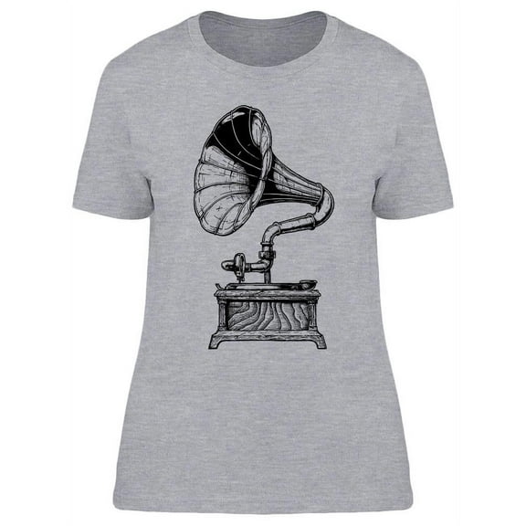 Hand Drawn Gramophone Design T-Shirt Women -Image by Shutterstock, Female Large