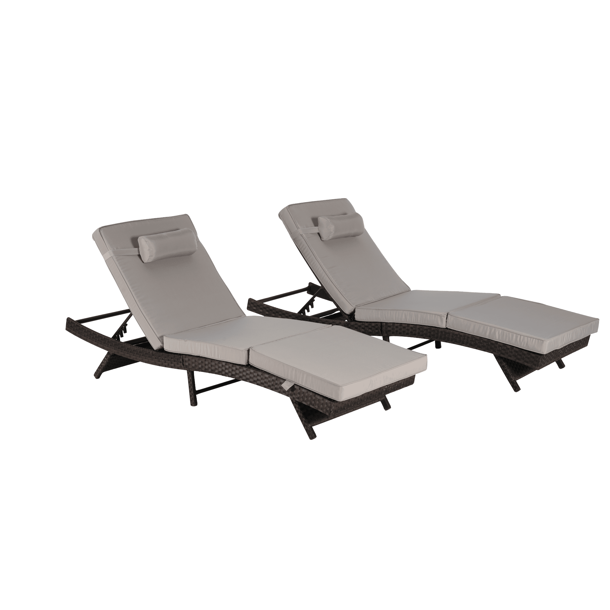 Leumius Outdoor Chaise Lounge Chair Set of 2,Wicker Long Reclining Chair with Cushions and Backrest Adjustable to 150° for Outside Pool Patio,Light Gray