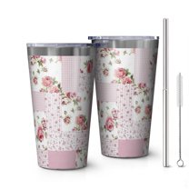 16oz Tumblers Pioneer Flower Floral Print Pattern Stainless Steel Vacuum Insulated Double Wall Travel Tumbler Cups Mug with Lid and Straw,Cleaning Brush for Coffee,Tea