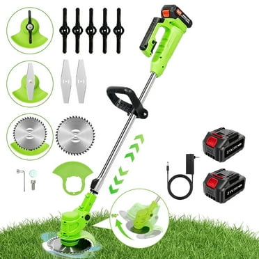 KingFurt Electric Cordless Grass String Trimmer Lawn Edger Weed Eater Cutter   2 Battery