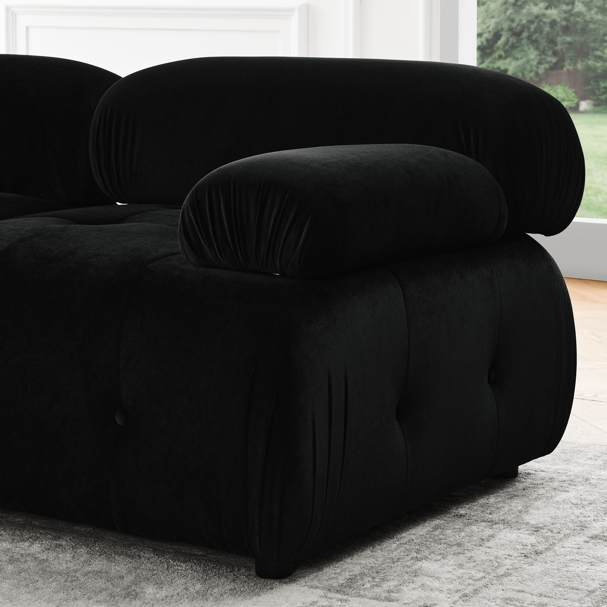 Aukfa 93" Sectional Sofa, Button Tufted Modular Chaise Couch for Living Room, Velvet, Black