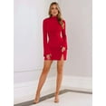 thumbnail image 6 of Women'S Wrap Long Sleeves Ruffled Tight Hem Slit Half-High Neck Short Skirt Waisted Temperament Dress Red M, 6 of 9