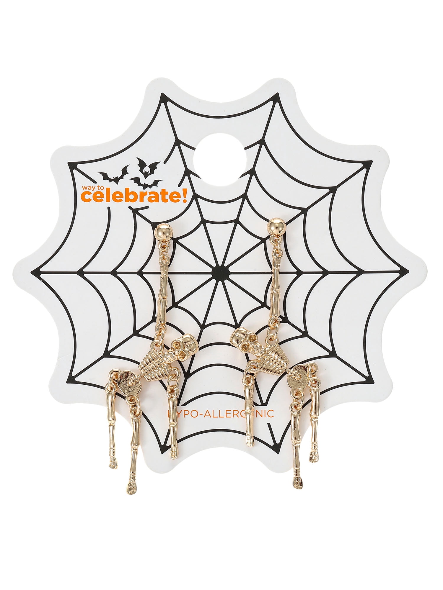 Way to Celebrate Skeleton Gold Halloween Dangle Earrings, 1 Pair