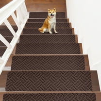 10-Pack Large Non-Slip Carpet Stair Treads, Self-Adhesive Indoor Runner Rug for Elders & Pets - Dark Gray/Brown, 21.6"x7.4"