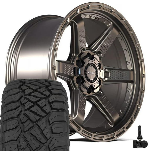 4PLAY Wheels 4PS63 22 Inch Rims and Tires Fit 6x135 & 6x139.7 22x9 Satin Bronze - TerraMax RT 285/45-22 (Set of 4)