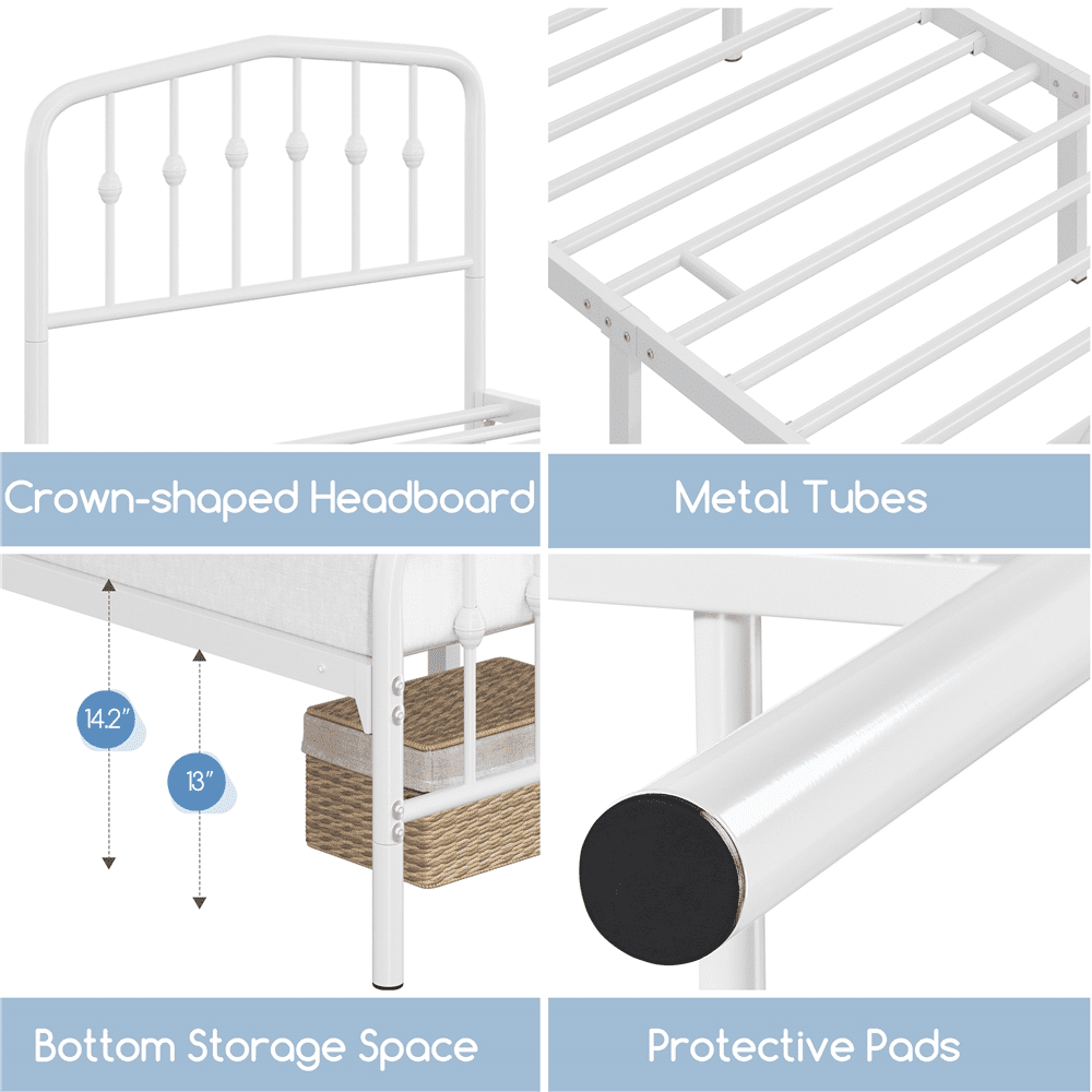 Fullfurnique Metal Bed Frame with Heavy Duty Slat Support and Arched Headboard and Footboard, Twin, White