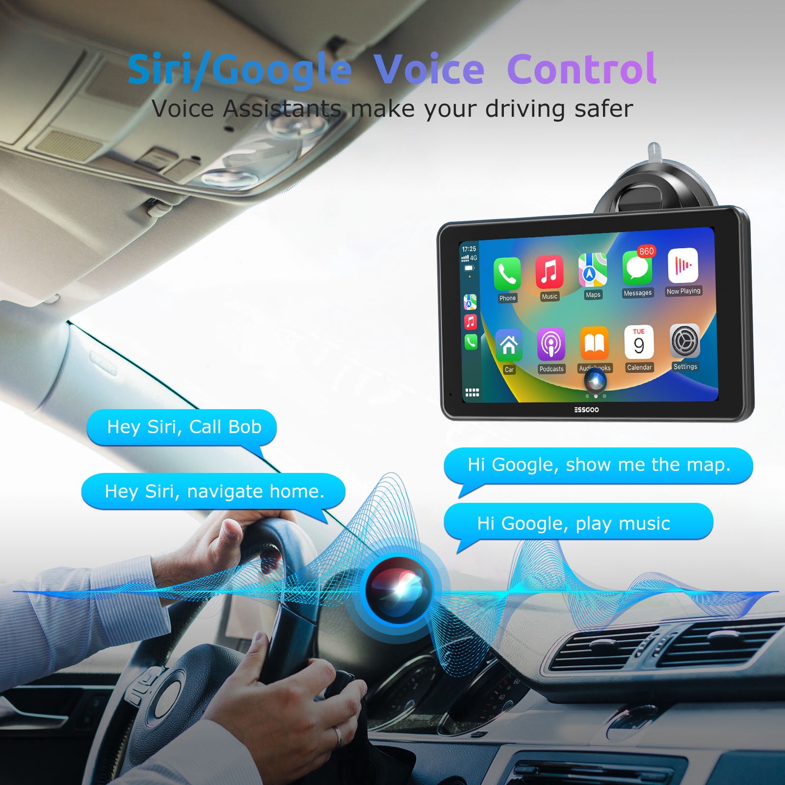 ESSGOO 7" Full HD Wireless Car Stereo: Apple CarPlay & Android Auto, Magic Link Screen Mirroring, Bluetooth 5.0, GPS Navigation, FM/AUX Audio – Universal Fit for Cars, Trucks, SUVs, RVs