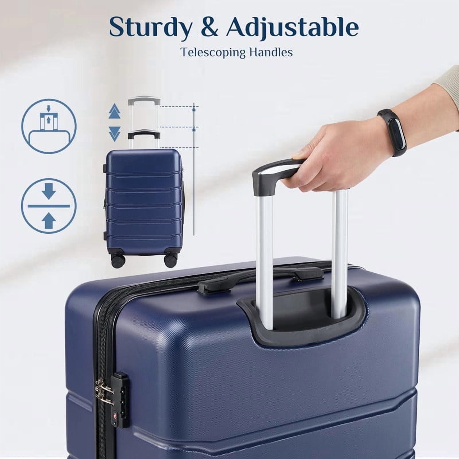 Kelno Carry On Luggage with Spinner Wheels ABS Hard Shell Suitcase Expandable Rolling Luggage with TSA Lock, Blue