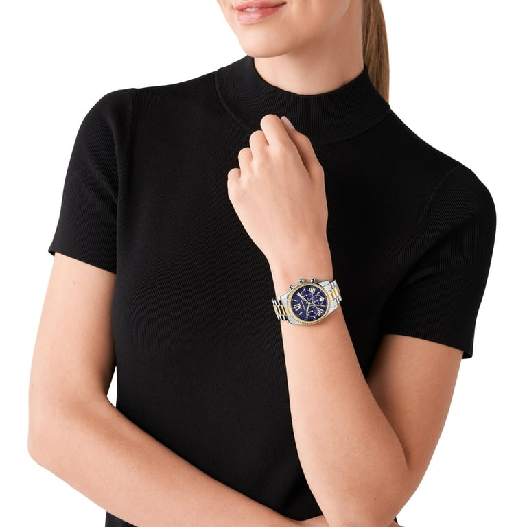 Michael Kors gold and navy blue wrist watch Laney Two-Tone Watch in NAVY - Sale | Michael Kors [US] main image 4
