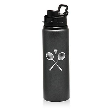 

MIP Brand 25 oz Aluminum Sports Water Travel Bottle Crossed Badminton Rackets Shuttlecock (Charcoal)