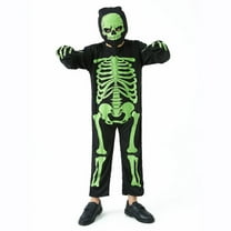 GYRATEDREAM Kids Skeleton Costume Glow in the Dark Skeletons Boys and Girls Halloween Skeleton Costumes Jumpsuit Pajama for 10-14Y Black