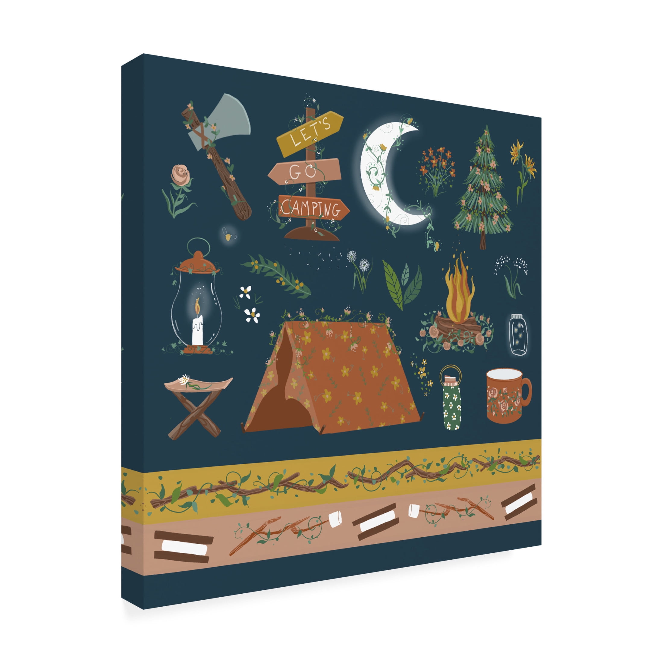 Canvas Wall Art - Christine Rotolo 'Camping Gear' Wall Art for Living Room, Bedroom, or Office Décor by Trademark Fine Art - 18 x 18 Inches