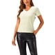 thumbnail image 1 of Camiseta casual de terciopelo para mujer Inspire Chic, de cuello en V, de manga corta, tamaño S, color beige, 1 of 6