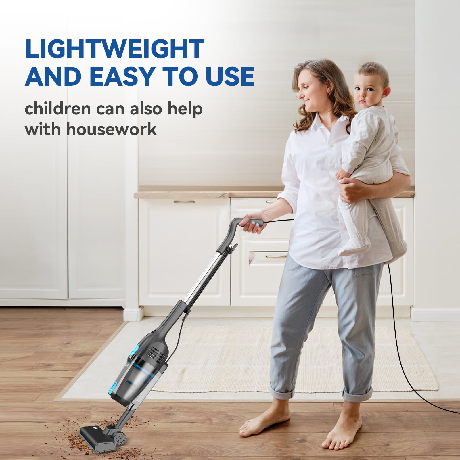 INSE Corded Vacuum Cleaner, Ultra-Lightweight Bagless Upright Vacuum for Home Hard Floor Carpet Pet Hair Car
