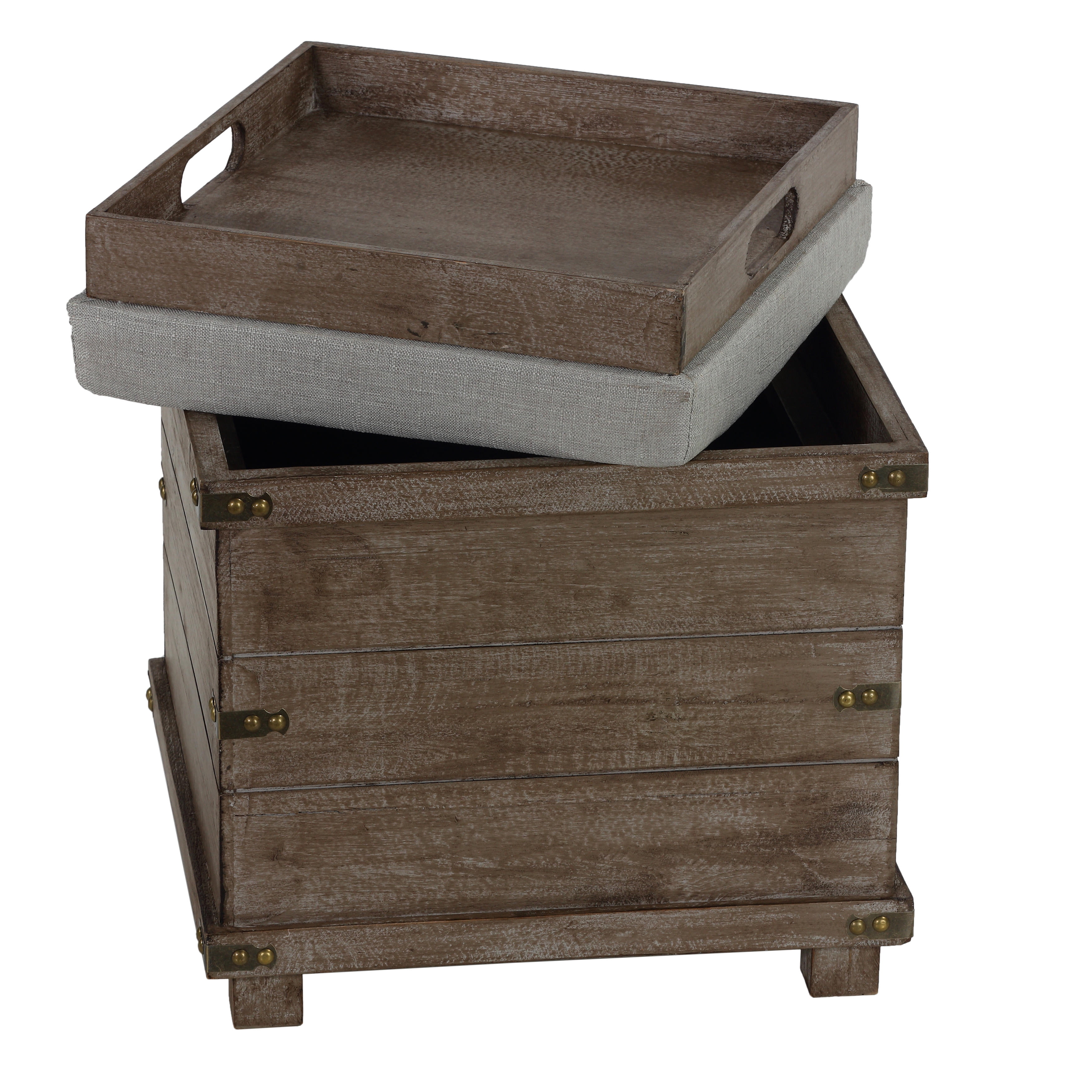 Cortesi Home Scusset Storage Chest Tray Ottoman in Fabric and Wood, Grey