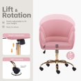 thumbnail image 4 of Velvet Home Office Desk Chair with Gold Wheels, Cute Vanity Chair, Modern Swivel Desk Chair with Back, Upholstered Tufted Computer Task Chair, Height Adjustable Makeup Chair for Women, Pink, 4 of 7