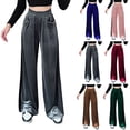 thumbnail image 2 of Pantalones casuales ajustados de gamuza con cintura alta de color sólido y drapeado a juego, pantalones anchos y sueltos para mujer, 2 of 5