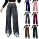 thumbnail image 2 of Pantalones casuales ajustados de gamuza con cintura alta de color sólido y drapeado a juego, pantalones anchos y sueltos para mujer, 2 of 6