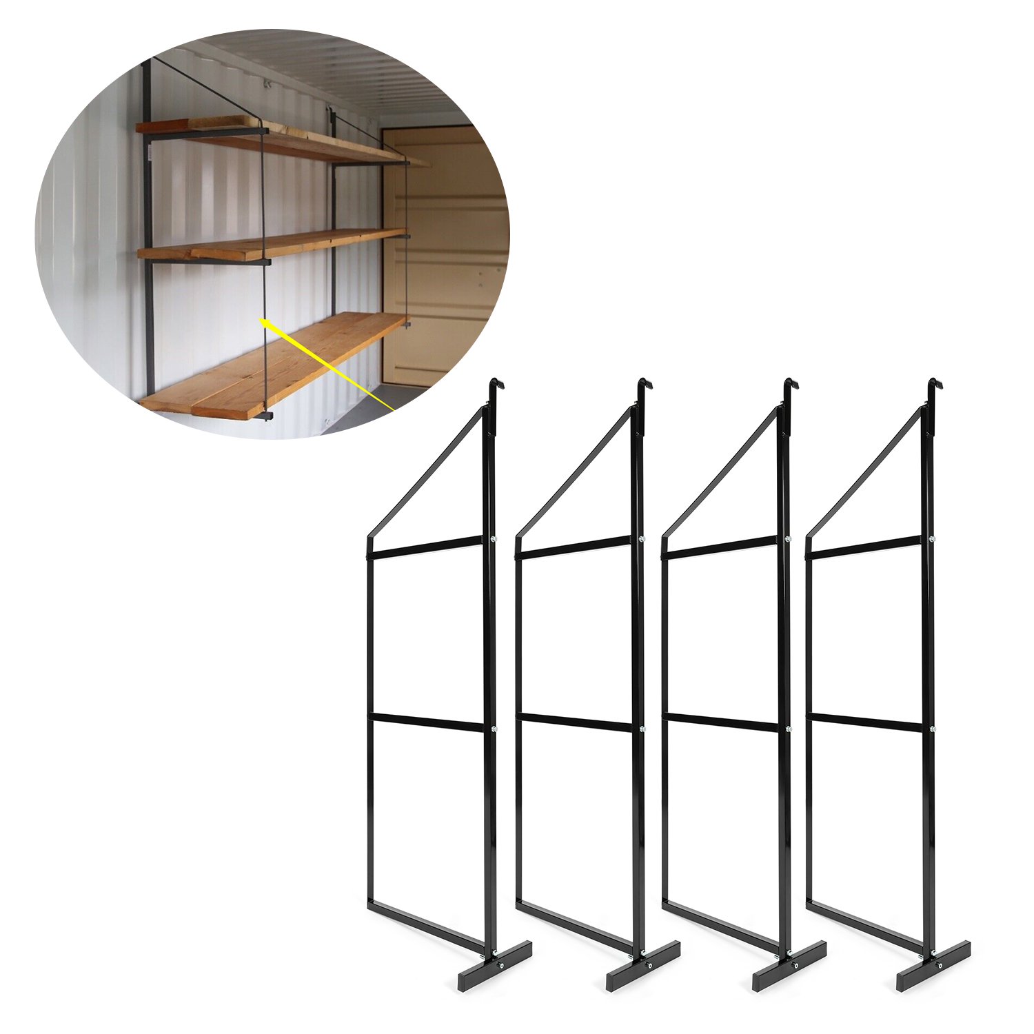 Kojem 4 Pack of 3 Tier Shipping Container Shelving Bracket 18" x 60" Universal for Heavy Duty Trailer Containers Cargo Shelf Hang & Hook Shelf Brackets Black