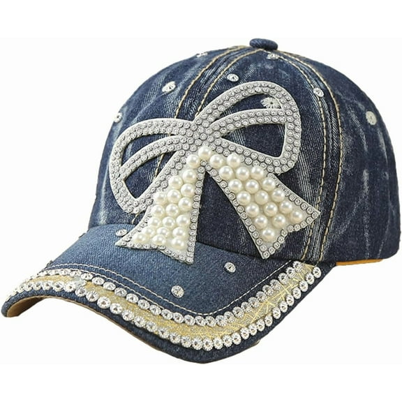 Women's Denim Baseball Cap with Pearl Rhinestone Trendy Y2k Visors UV Protection Sun Hat Outdoor 2025
