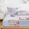 thumbnail image 6 of King Size Fitted Sheet Set - Pink Blue Patchwork 3 Piece Bedding Sets 16" Deep Pocket Fitted Sheet with 2 Pillowcases, Country Floral Farm Plaid Wooden Plank Brushed Microfiber Hotel Bed Sheets, 6 of 9