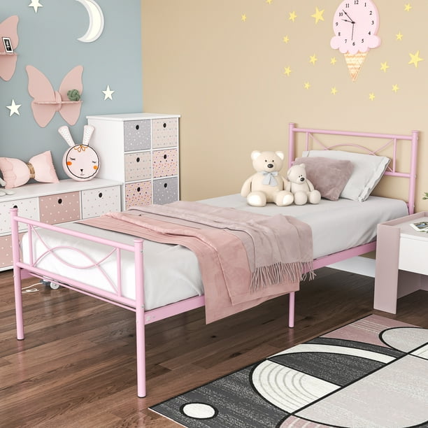 Yoneston Twin Metal Platform Bed Frame for Girls Single Bed Frame Mattress Foundation with