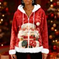 thumbnail image 2 of Women's Casual Fashion Long-Sleeve Zip-Up Fleece Hooded Cardigan with Christmas Print, Cozy and Warm for Winter Season,Deep Red,M, 2 of 8