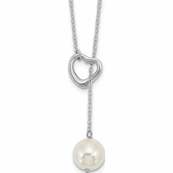 Sterling Silver Rhodium-Plated Imitation Shell Pearl Heart Necklace (18 X 10.8) Made In China -Jewelry By Sweet Pea