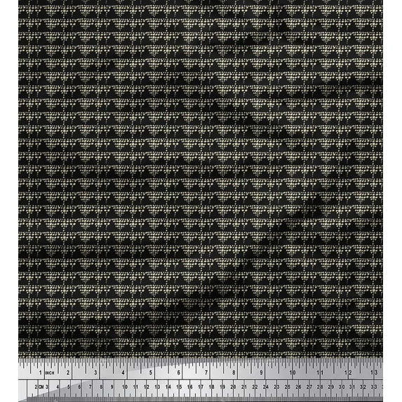 Soimoi Black Heavy Satin Fabric Brush Stroke & Dots Abstract Print Fabric by Yard 54 Inch Wide