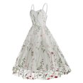 thumbnail image 4 of Brglopf Womens Floral Embroidery Sheer Mesh Dresses Spaghetti Strap Vintage Cocktail Party Dress Wedding Prom Evening Swing Dress White S, 4 of 7