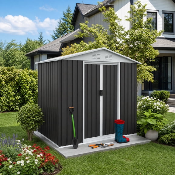 6ft x 4ft Outdoor Storage Shed Apex Roof Metal Garden Shed Waterproof Galvanized Steel Tool Shed for Backyard Patio Grey