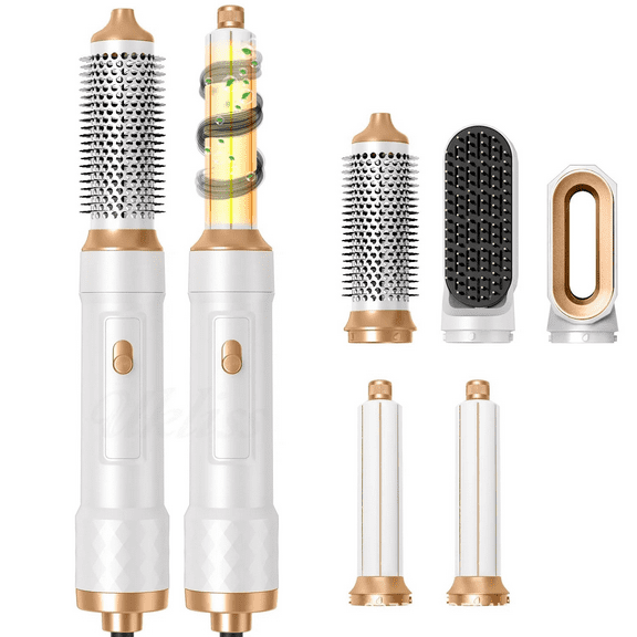 5 in 1 Multifunctional Hair Styling Tool: Detachable Blow Dryer Brush, Ionic Hot Air Volumizer, Thermal Curler Wand, Round Straightening Brush