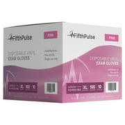 Fifth Pulse Vinyl Gloves, Multifunction Medical Grade Exam, Kitchen Gloves, All-Purpose Industrial Disposable Gloves Latex Free, Powder Free - Pink - 10 Boxes of 100 Gloves- 1000 Total (XL)