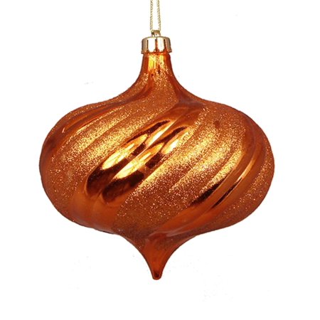 4ct Shiny Burnt Orange Swirl Shatterproof Onion Christmas Ornaments 5.75