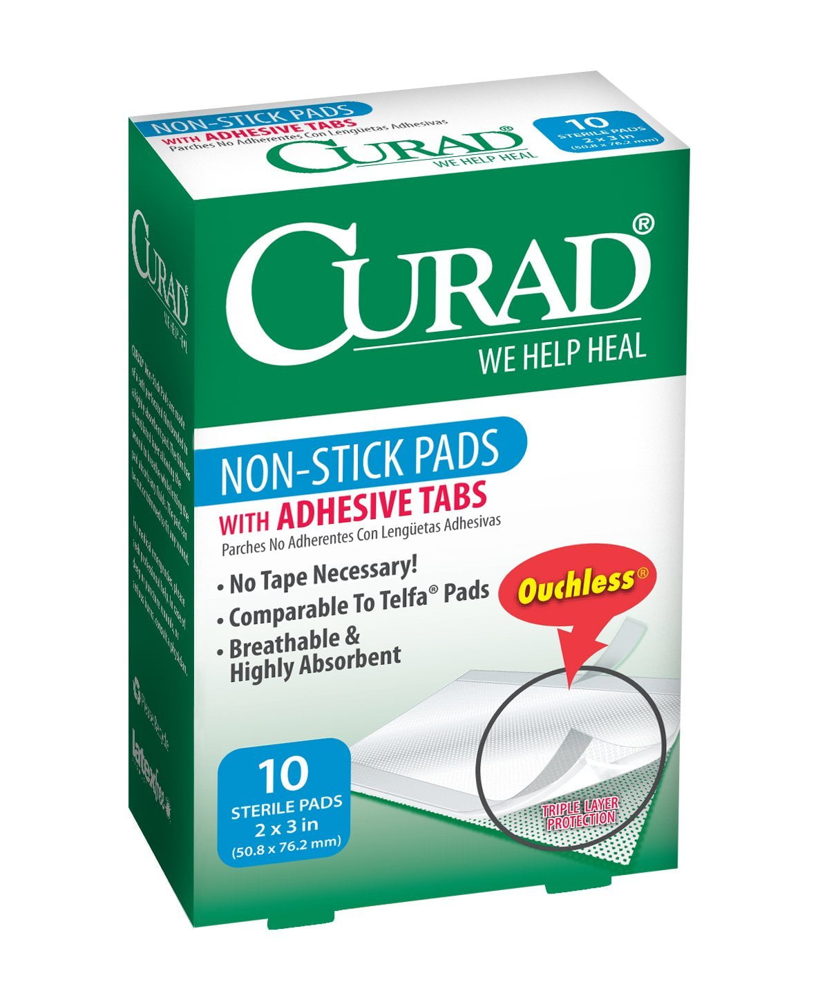 NonStick Pads, 2 Inches X 3 Inches with Adhesive Tabs, 10 count (Pack