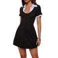 thumbnail image 4 of Women'S Y2k 2 in 1 Short Sleeve Mini Dress Collared Going Out A Line Dresses Black L, 4 of 9