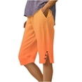 thumbnail image 2 of Gamivast Linen Capri Shorts for Women Gradient Drawstring Elastic Waist Breathable Pants with Flap Pockets for Weekend Lounge Beach Trips Relaxed Summer Wear, 2 of 5