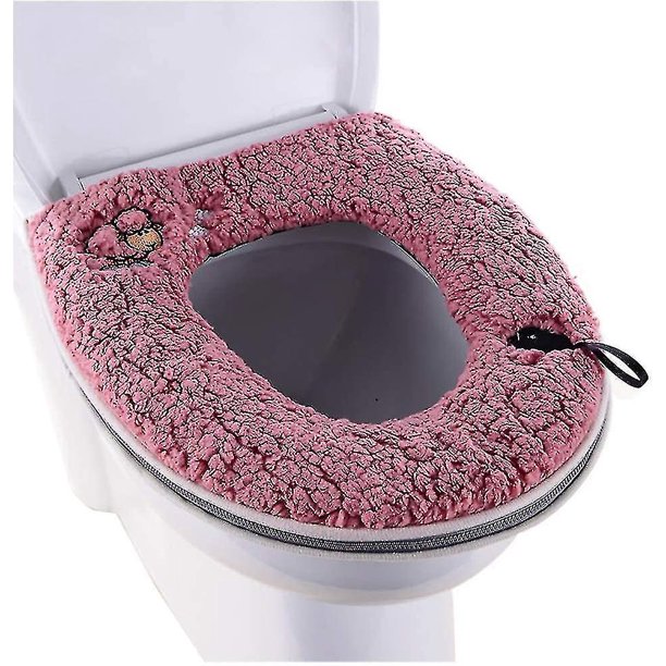 Almohadillas para asiento de inodoro gruesas y lavables de felpa cálida con asa y cremallera