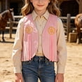 thumbnail image 6 of Bovxnpu Girls Outwear Jackets Western Denim Fringe Vests Holiday Jacket Outfits, 6 of 8