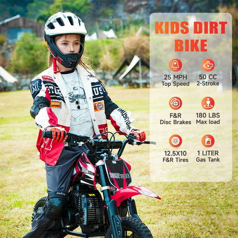 TOXOZERS Dirt Bike,50cc 2-stroke Gas Mini Bike for Kids 8-14,With TOXOZERS Dirt Bike,50cc 2-stroke Gas Mini Bike for Kids 8-14,With