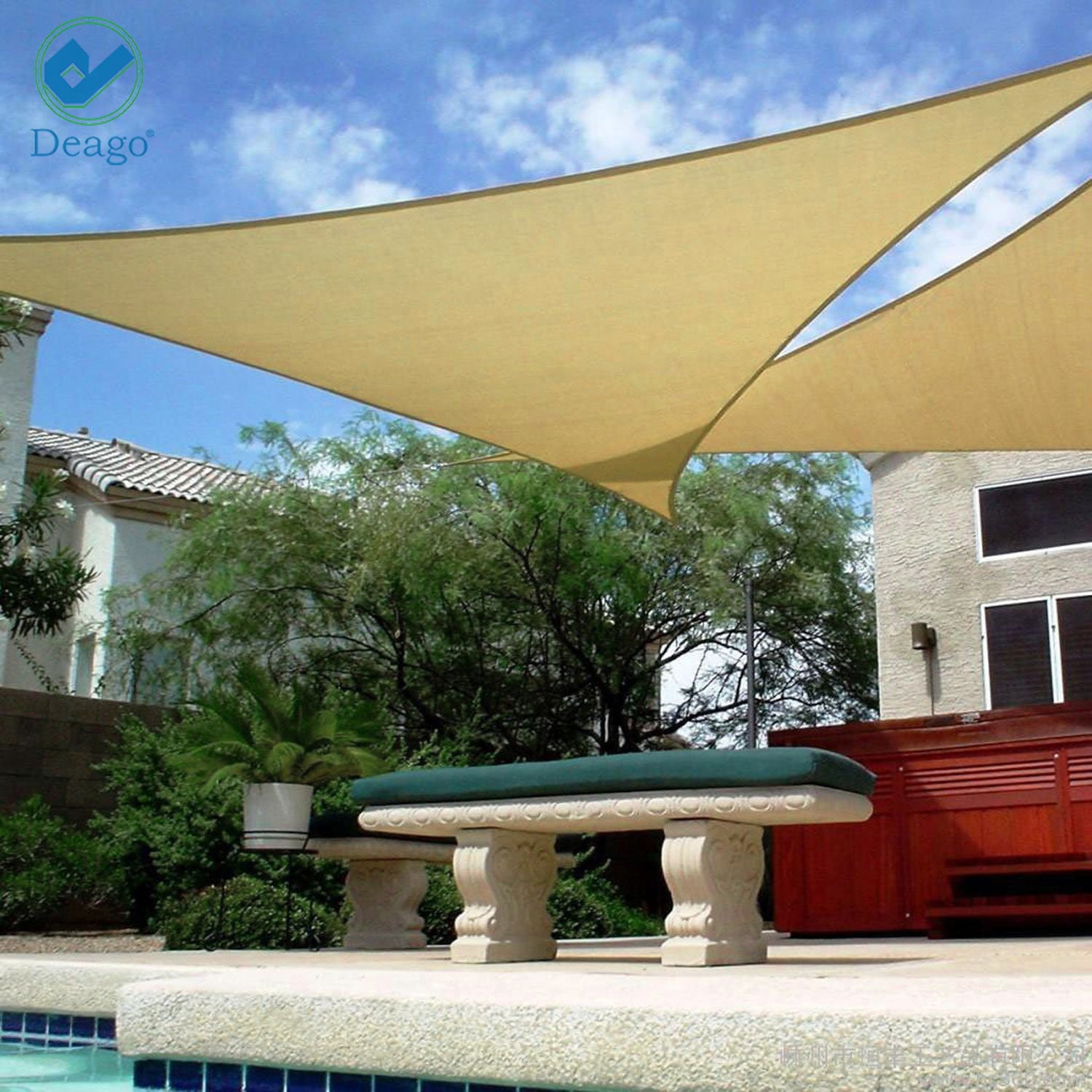 Deago 16.5' x 16.5' x 16.5' Waterproof Sun Shade Sail UV Block Canopy Cover  for Outdoor Patio Garden Beach Sand Triangle