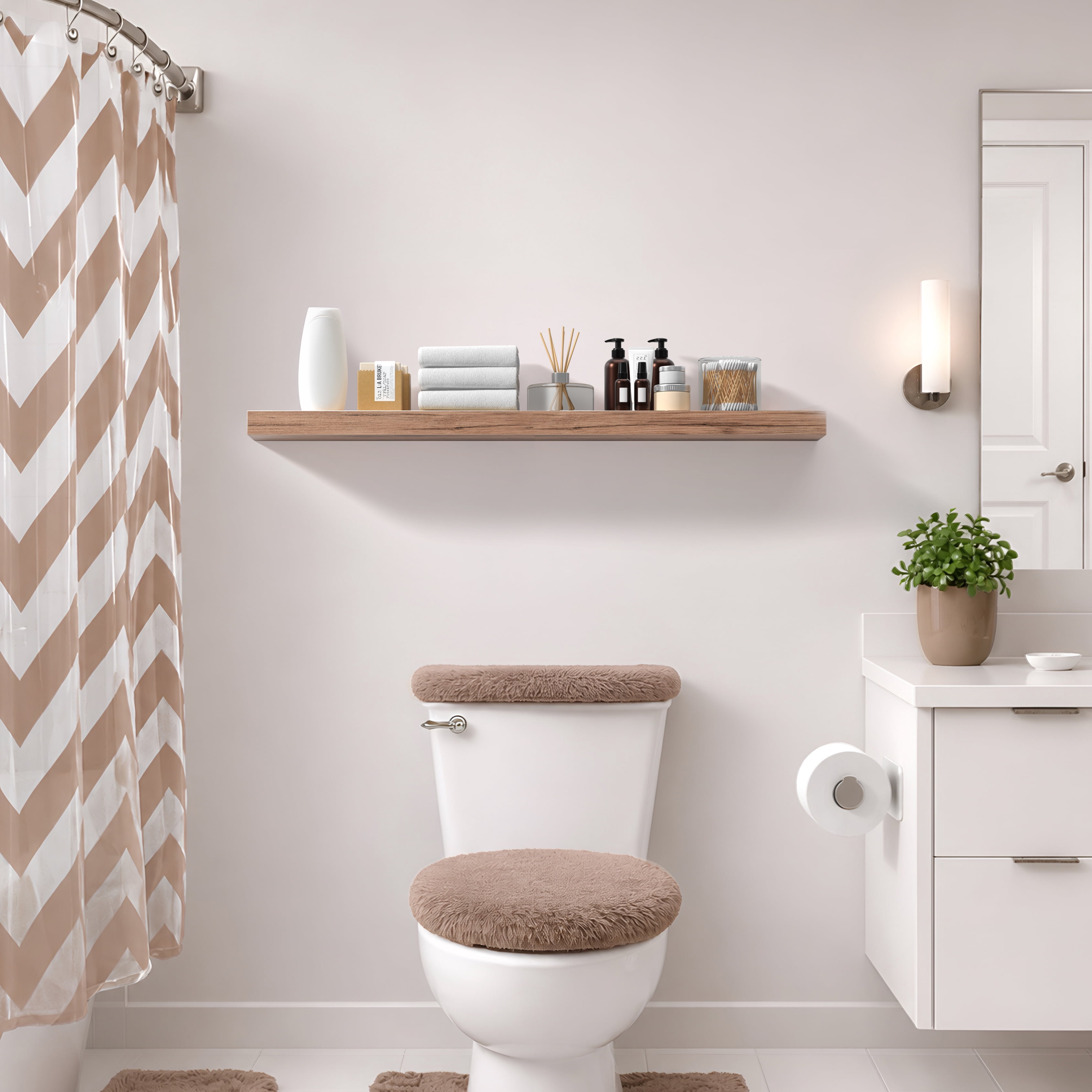 Sorbus 55" Floating Wall Shelf, Mahogany, Invisible Brackets, Bathroom, Bedroom & Home Decor