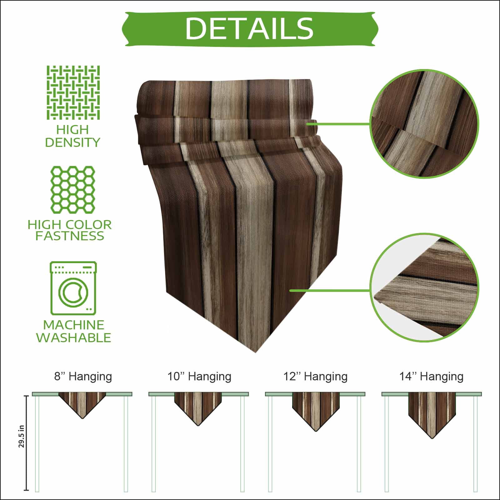 Table Runners 72 Inches Long, Brown Wooden Cotton Linen Kitchen Dining Coffee Table Runner for Party Home Decor, Vintage Farmhouse Retro Art Tabletop Dresser Scarves Runner Decor 13x72 Inch