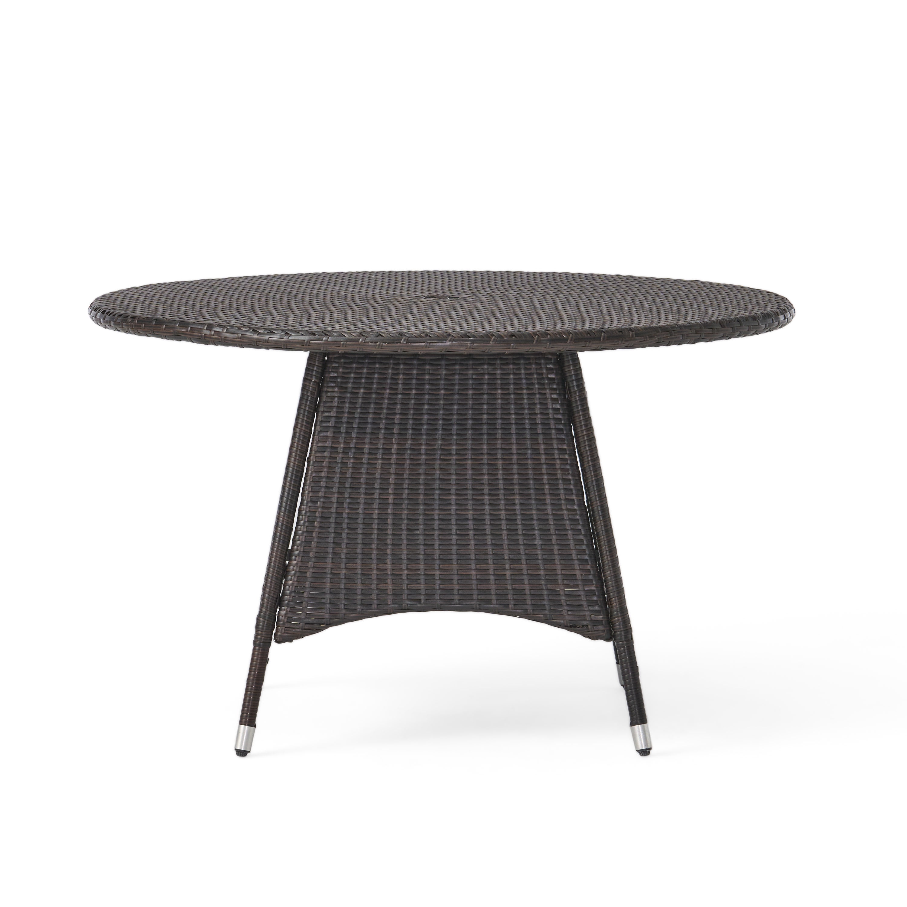 Outdoor Woven Surface Rectangular Dining Table, Large Household Desktop for Patio Garden, Multi Brown