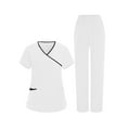 thumbnail image 3 of Pxxlle Scrubs for Women Set Plus Size Jogger Pants and Short Sleeve V Neck Tops Solid Color Nurse Uniform with Pockets White XXXL, 3 of 10