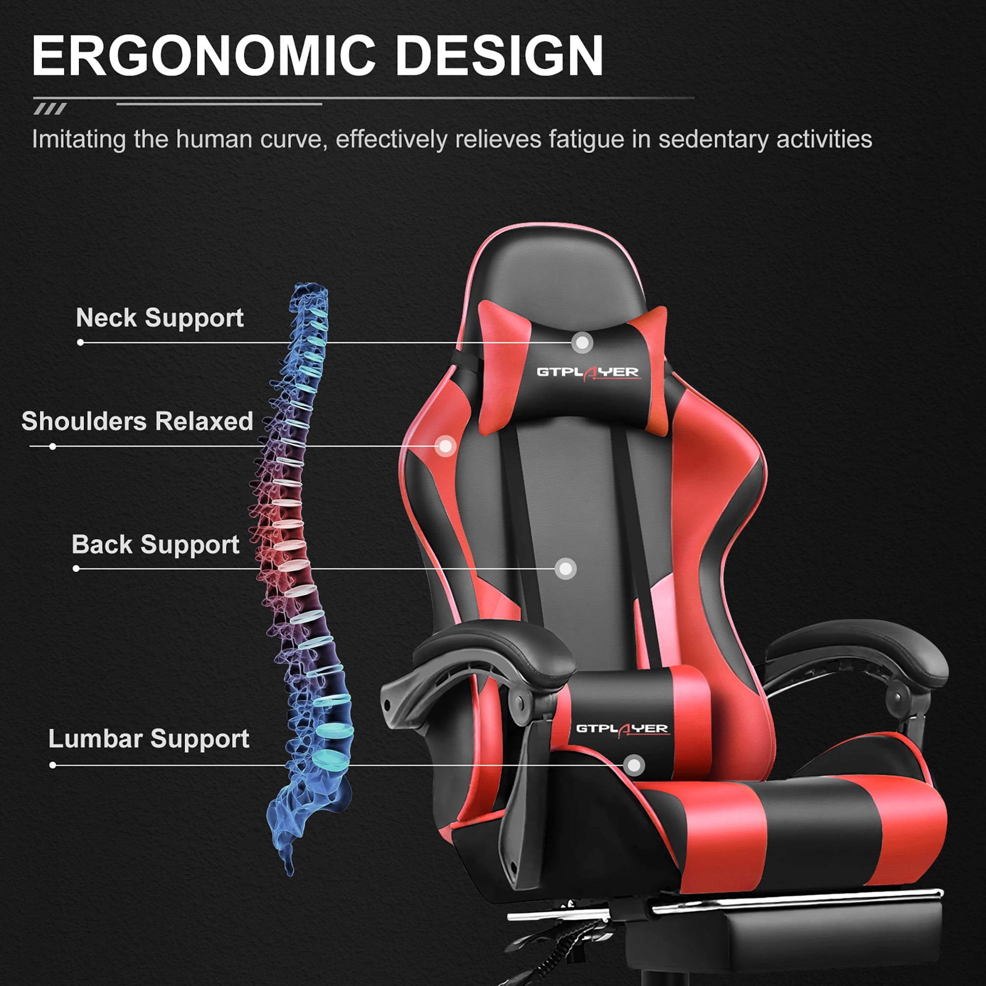 GTRACING Gaming Chair with Footrest and Ergonomic Lumbar Massage